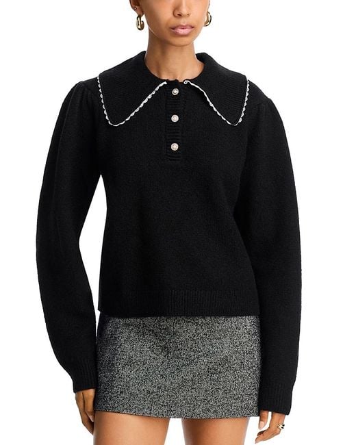 Aqua Black Collared V Neck Sweater