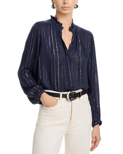 Velvet By Graham & Spencer Blue Cynthia Metallic Threaded Blouse