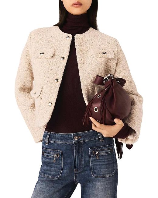 Maje Blue Short Boucle Tweed Jacket