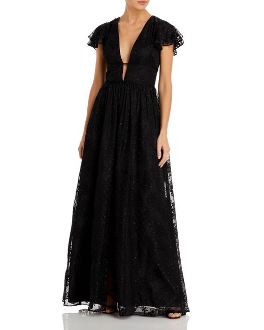Aidan By Aidan Mattox Synthetic V Neck Flutter Sleeve Gown in Black - Lyst