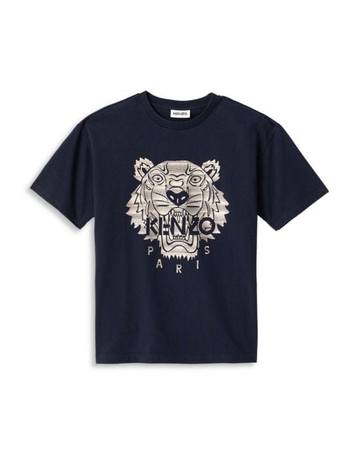 KENZO Cotton Stitched Tiger Tee in Navy 