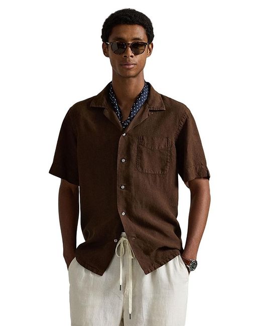 Polo Ralph Lauren Men's Brown Classic Fit Slub Linen Camp Shirt