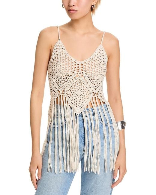 Aqua Blue Crocheted Fringe Tank Top