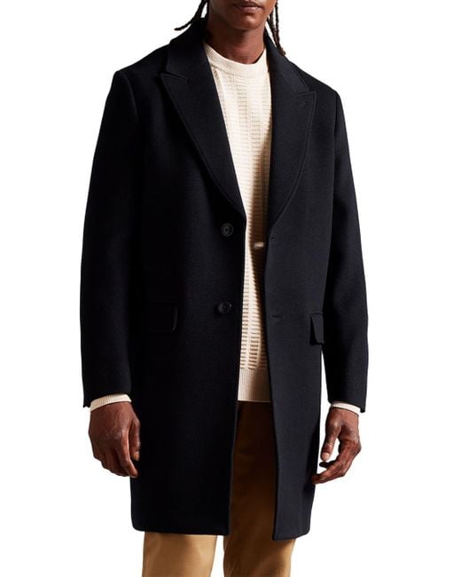 Ted Baker Raydon Single Breasted Wool Coat in Navy (Black) for Men | Lyst