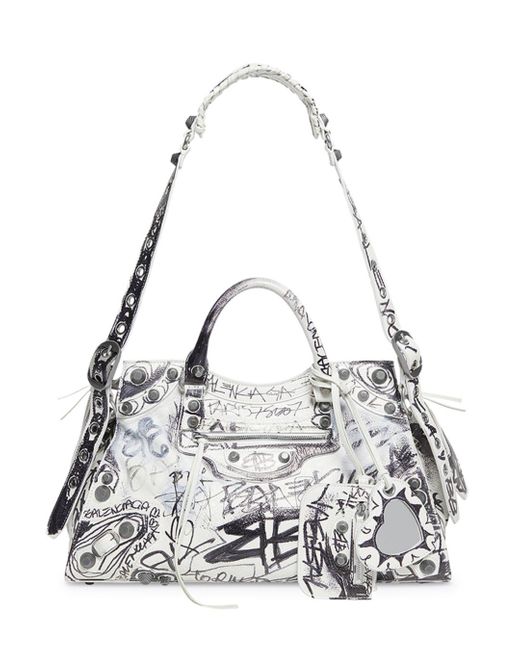 Balenciaga Leather Neo Cagole City Graffiti Handbag in White Lyst