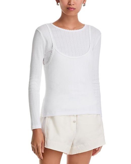 Leset White Pointelle Layered Top
