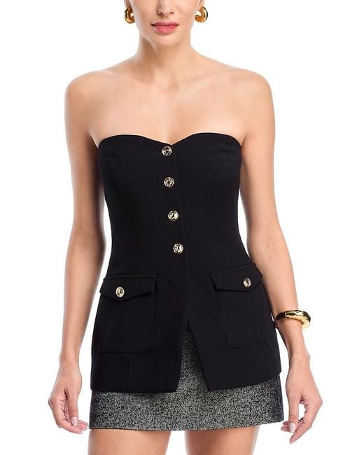 Astr Black Milani Strapless Slim Fit Button Front Top