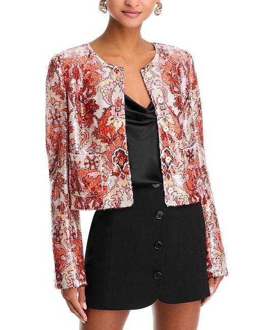 Cinq À Sept Red Sequin Damask Jacket