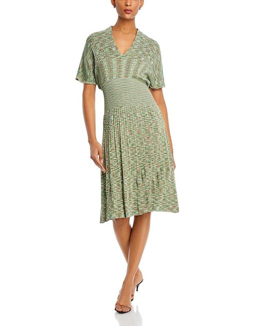 Misook Green V Neck Short Sleeve Dress