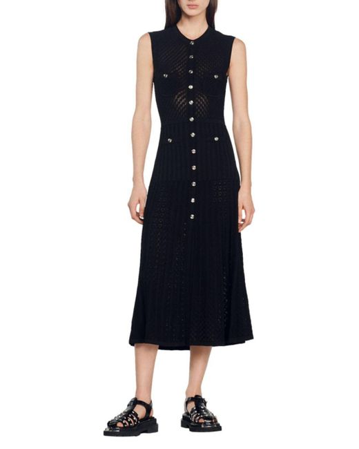 Sandro Tuileries Pointelle Knit Dress in Blue Lyst