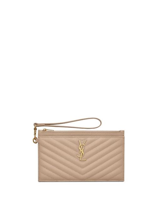 Saint Laurent Natural Monogram Quilted Leather Wallet Clutch