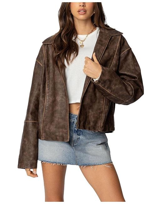 Edikted Brown Oversized Washed Jacket