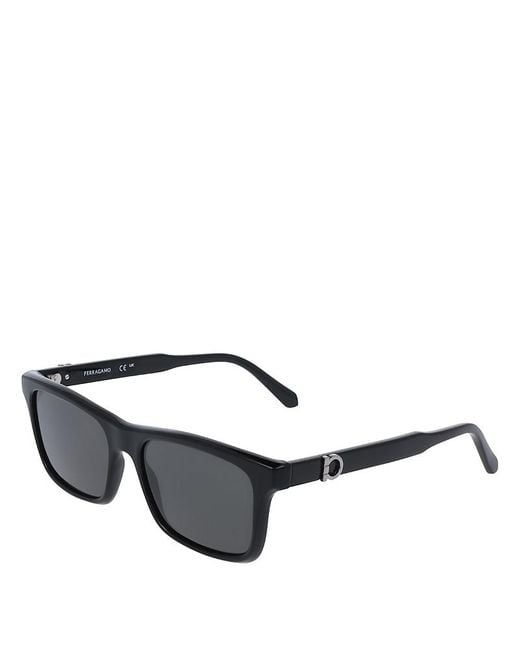 Ferragamo Black Renew Gancini Rectangular Sunglasses, 55Mm