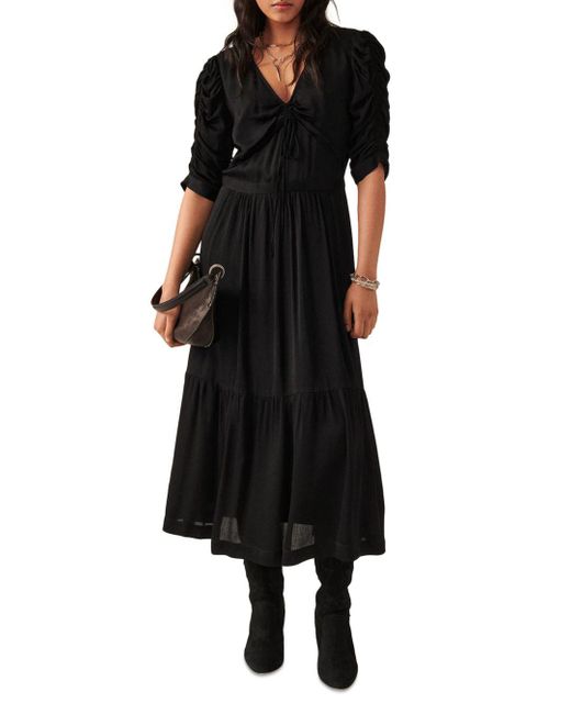 Ba&sh Fercy Elbow Sleeve Midi Dress in Black Lyst