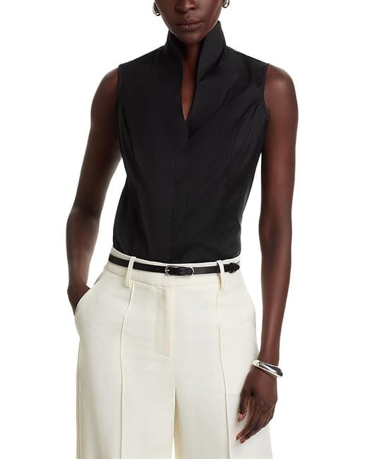 Misook Sleeveless Mandarin Collar Shirt in Black | Lyst