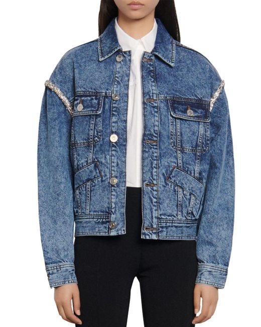 Sandro Snow Embellished Denim Jacket in 