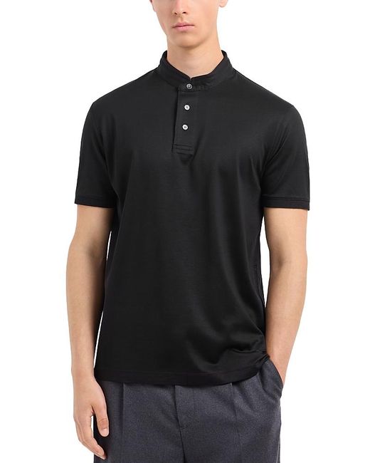 Emporio Armani Black Jersey Knit Regular Fit Band Collar Polo Shirt for men