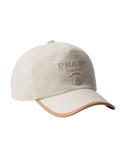Prada White Linen Blend Baseball Cap for men