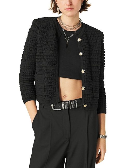 Ba&sh Black Gaspard Crewneck Cardigan Sweater