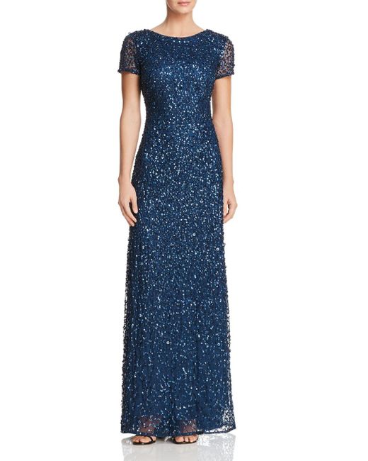 Adrianna Papell Sequined Cap Sleeve Gown in Deep Blue (Blue) - Lyst