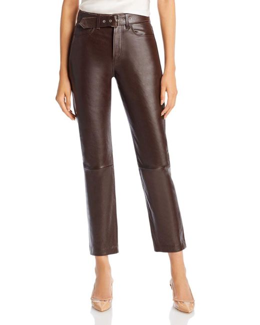 Anine Bing Connor Belted Cropped Leather Pants in Dark Brown (Brown) | Lyst