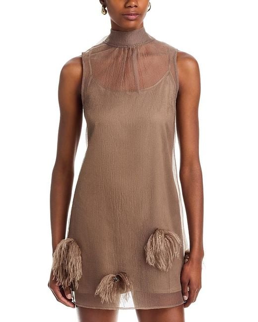 STAUD Albee Embellished Mini Dress in Brown | Lyst