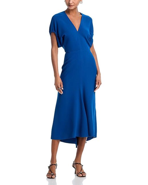 Victoria Beckham Blue Blouson Detail Midi Dress