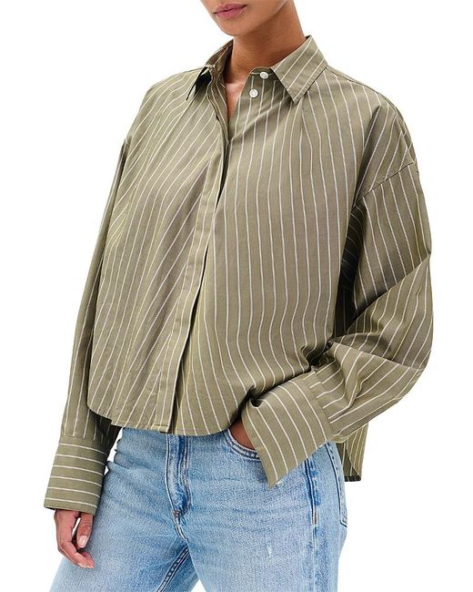 Rag & Bone Natural Martha Stripe Cotton Poplin Button-Up Shirt