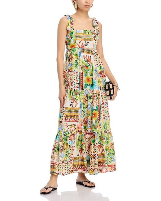 Aqua Metallic Palm Tie Strap Maxi Dress