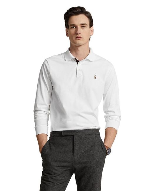 Polo Ralph Lauren Classic Fit Soft Cotton Long-Sleeve Polo Shirt in White  for Men | Lyst