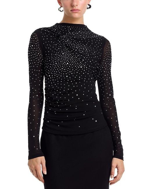 Aqua Rhinestone Mesh Jersey Long Sleeve Top in Black | Lyst