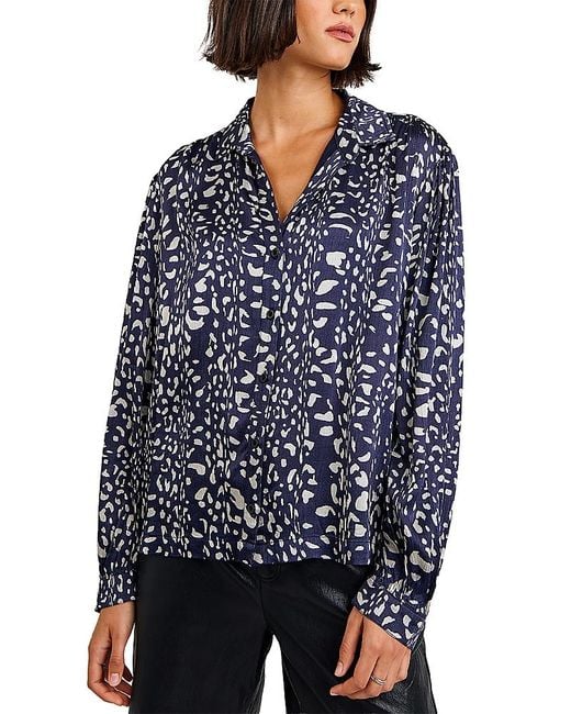 Bella Dahl Blue Smocked Shoulder Textured Blouse