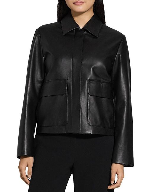 Theory Black Leather Boxy Jacket