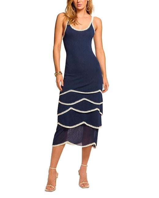 Ramy Brook Blue Aurelia Crochet Trim Midi Dress