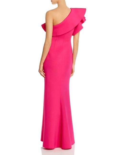 Eliza J Neoprene Ruffled One - Shoulder Gown in Pink - Lyst