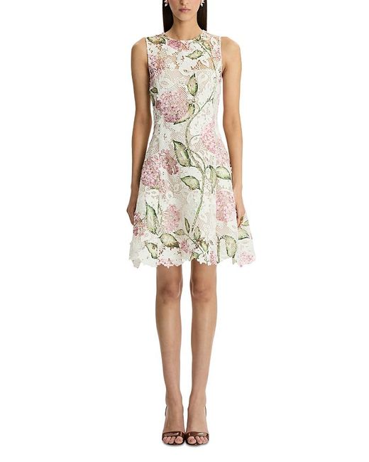 knee length dresses for ladies Oscar de la Renta // Floral Guipure Mesh Dress  VSP Consignment