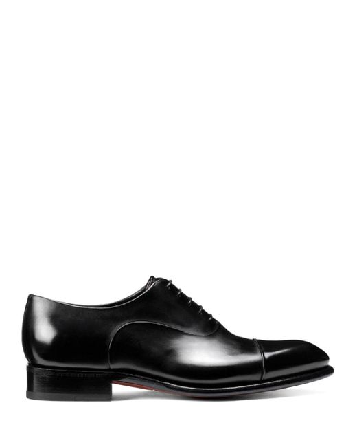 Santoni Leather Carter Lace Up Cap Toe Oxford Dress Shoes in Black for