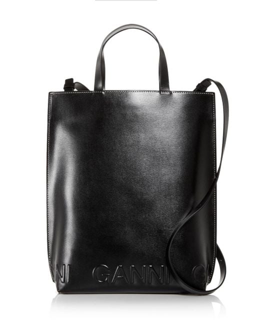 Ganni Banner Recycled Leather Medium Tote in Black | Lyst Canada