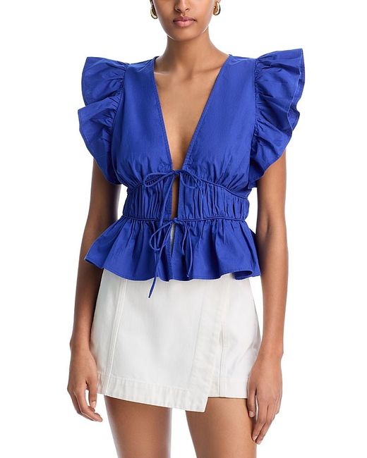 Aqua Blue Ruffle Poplin Top