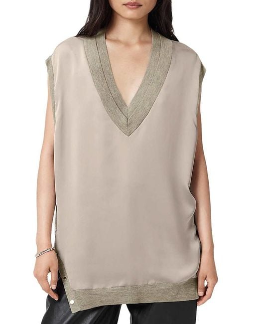 AllSaints Gray Bern Side Snap Top