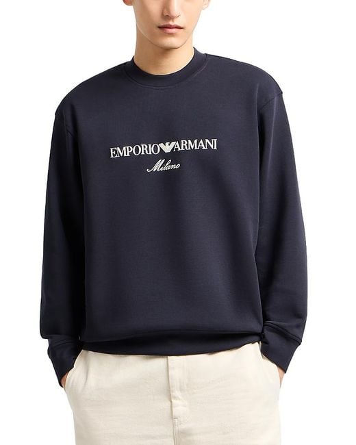 Emporio Armani Blue Embroidered Logo Sweatshirt for men
