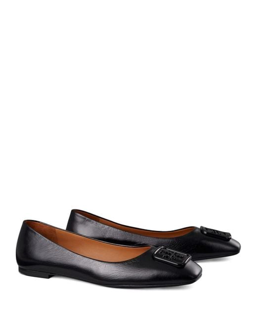 Tory Burch Leather Georgia Ballet Flats in Black | Lyst