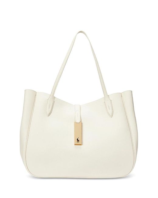 Polo Ralph Lauren White Polo Id Leather Large Tote