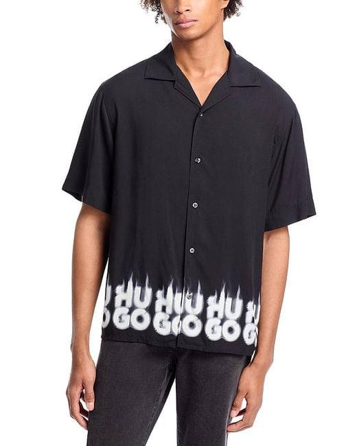 HUGO Black Espino Regular Fit Short Sleeve Logo Print Shirt for men