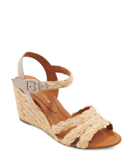 Andre Assous Milena Raffia Strap Black Espadrille Wedge Heel Sandals In 