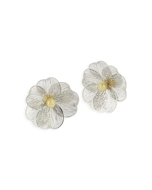 Aqua White Flower Statement Stud Earrings