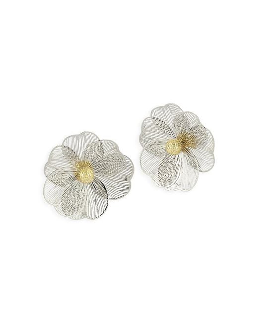 Aqua White Flower Statement Stud Earrings