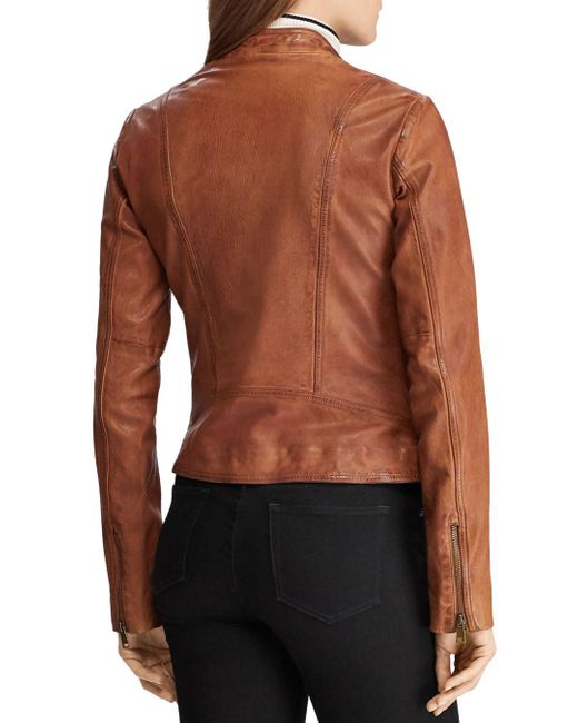 Ralph Lauren Burnished Leather Moto Jacket Lyst