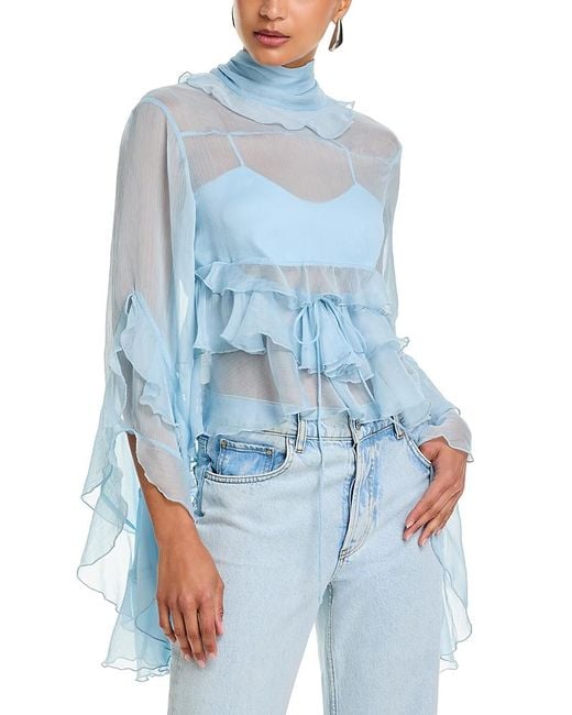 Bardot Blue Anyssa Ruffle Blouse