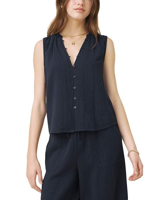 Splendid Blue Ava Gauze Button Front Tank